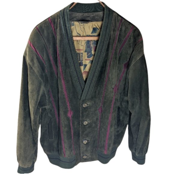 Men's Vintage Sheepskin Cardigan Brown & Red Confeccion Cuni, SA Made in Spain - Picture 2 of 15